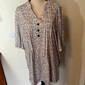 Hocosit Plus Size Mini Ditsy Print Popover Blouse- Size XL
